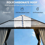 Outsunny 3 x 3(m) Hardtop Gazebo with UV Resistant Polycarbonate Roof & Aluminium Frame, Garden Pavilion with Mosquito Netting and Curtains Black