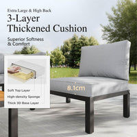 PHI VILLA 6 Seater Metal Garden Furniture Sets, L Shaped Modular Outdoor Corner Sofa Set All Weather for Patio with Cushions and Coffee Table, Beige-Gray