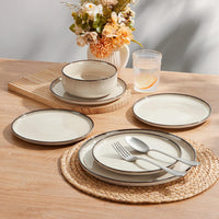 HaWare 18 Piece Dinner Set, Stoneware Dinnerware Service for 6, Reactive Glaze Dining Ware Include Plates and Bowls, Chip and Scratch Resistant, Microwave & Dishwasher Safe, Cream Khaki