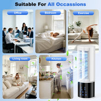 Portable Air Conditioner Air Cooler 6-in-1 Portable Tower Fan,3 Speeds, Storm Mode Cool Mist,Remote Control,Automatic Oscillation,8H Timer LED Display with Ice Packs for Home & Office Use（lvory）