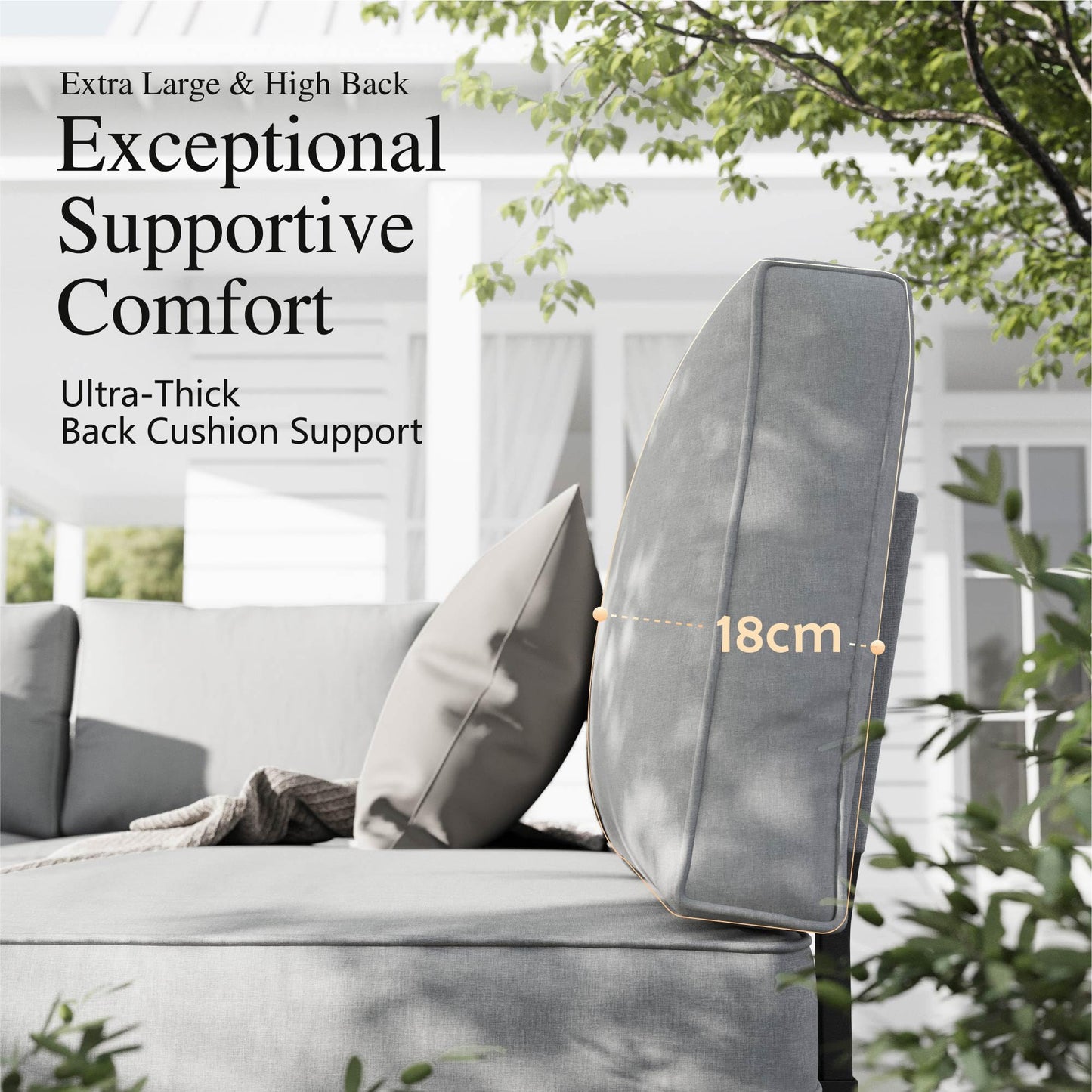 PHI VILLA 6 Seater Metal Garden Furniture Sets, L Shaped Modular Outdoor Corner Sofa Set All Weather for Patio with Cushions and Coffee Table, Beige-Gray