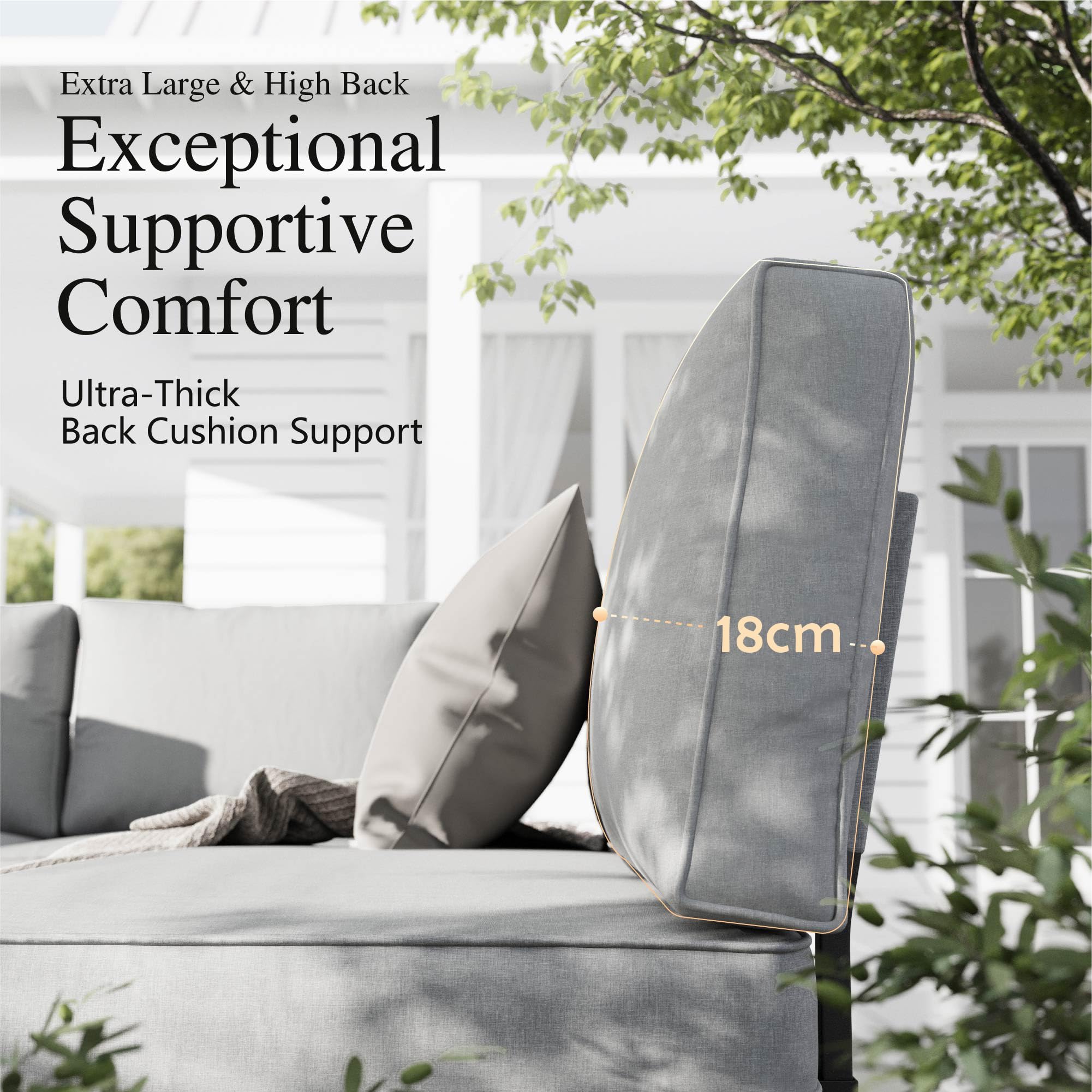 PHI VILLA 6 Seater Metal Garden Furniture Sets, L Shaped Modular Outdoor Corner Sofa Set All Weather for Patio with Cushions and Coffee Table, Beige-Gray
