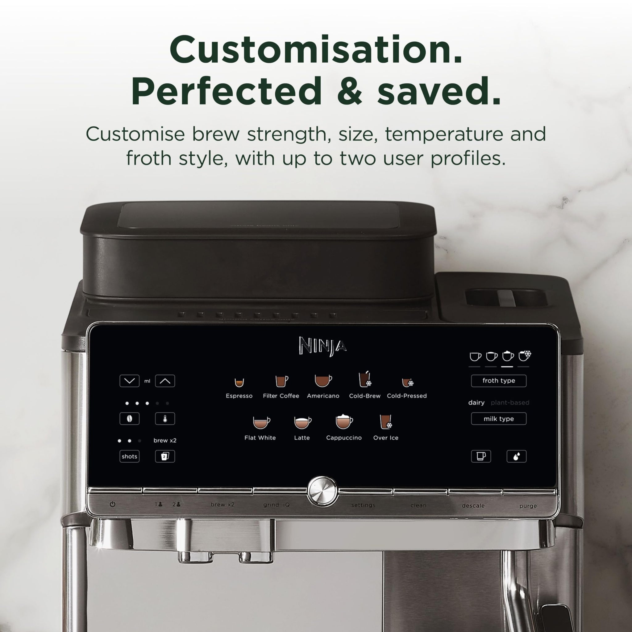 Ninja AutoBarista Automatic Espresso, Filter Coffee and Cold Brew Machine, 10 Drink Programs and 4 Milk Froth Presets, 250g Hopper, Dishwasher Safe Removable Parts, Silver AE1001UK
