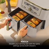 Ninja MAX Dual Zone Digital Air Fryer, 2 Drawers, 9.5L, 6-in-1, Uses No Oil, Air Fry, Max Crisp, Roast, Bake, Reheat, Dehydrate, Non-Stick, Dishwasher Safe Baskets, Stone Gold DZ400UKSTGD
