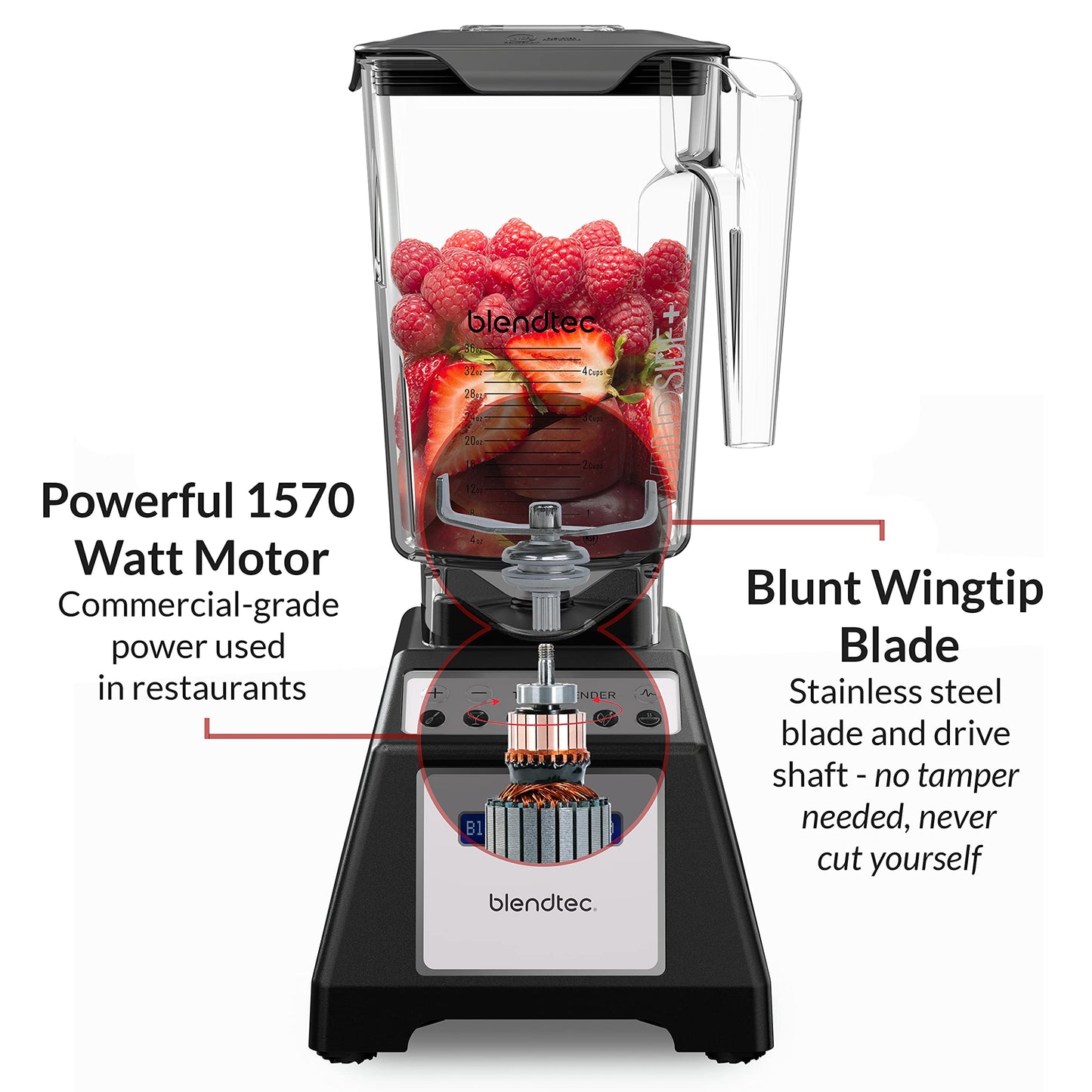 Blendtec Total Classic Original Blender with WildSide Jug - Professional-Grade Power - 6 Pre-Programmed Cycles - 10-Speeds - Black, TD43PA01-UKCOST