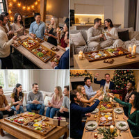 Wooden Cheese Board and Knife Set for Big Parties - Large Wooden Serving Board/Tray of Acacia, an Upgrade from Bamboo Charcuterie Boards - Serving Platters with Cheese Knives - Any Occasion Gift Set