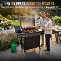 CosmoGrill Pro Deluxe 5 Gas Burner 4+1 Barbecue Grill, Steel Warming Rack, Side-Burner, Built-in Temperature Gauge for Home Garden Party Outdoor Cooking (93411)