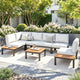 PHI VILLA 6 Seater Metal Garden Furniture Sets, L Shaped Modular Outdoor Corner Sofa Set All Weather for Patio with Cushions and Coffee Table, Beige-Gray