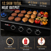 CosmoGrill Pro Deluxe 5 Gas Burner 4+1 Barbecue Grill, Steel Warming Rack, Side-Burner, Built-in Temperature Gauge for Home Garden Party Outdoor Cooking (93411)