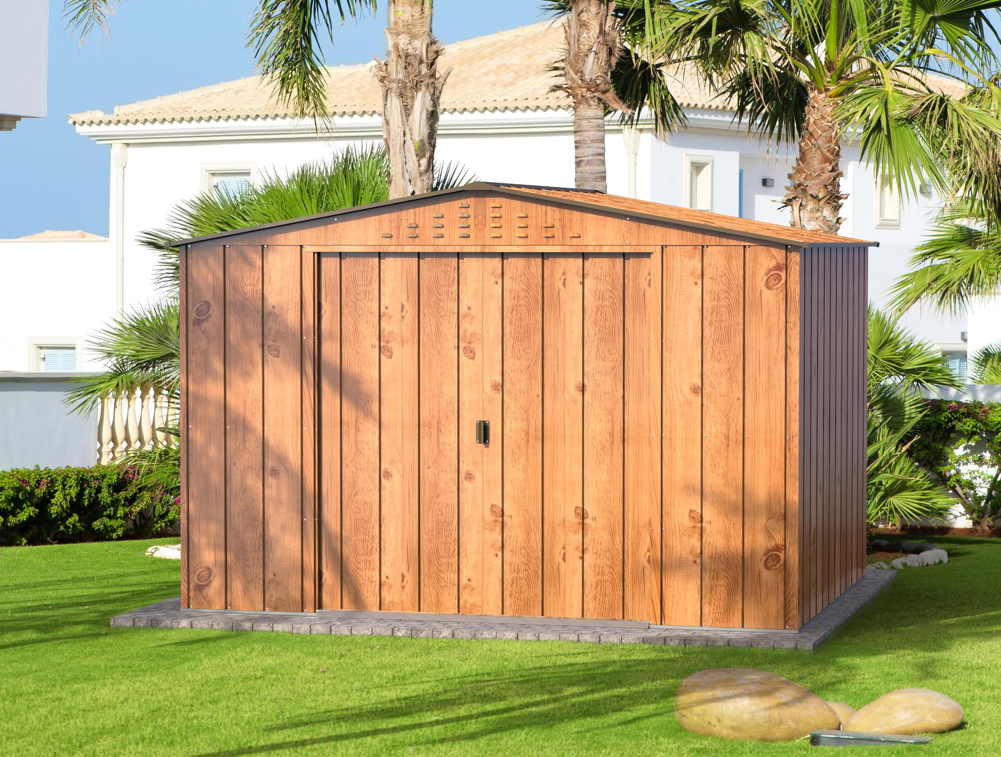 Duramax TOP 10x8 Metal Garden Storage Shed (7.83 m²), Hot-Dipped Galvanized Steel Tool Shed, All Weather Resistant with Reinforced Roof Structure, Maintenance-Free Outdoor Storage House, Woodgrain