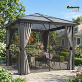 Outsunny 3 x 3(m) Hardtop Gazebo with UV Resistant Polycarbonate Roof & Aluminium Frame, Garden Pavilion with Mosquito Netting and Curtains Black