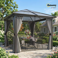 Outsunny 3 x 3(m) Hardtop Gazebo with UV Resistant Polycarbonate Roof & Aluminium Frame, Garden Pavilion with Mosquito Netting and Curtains Black