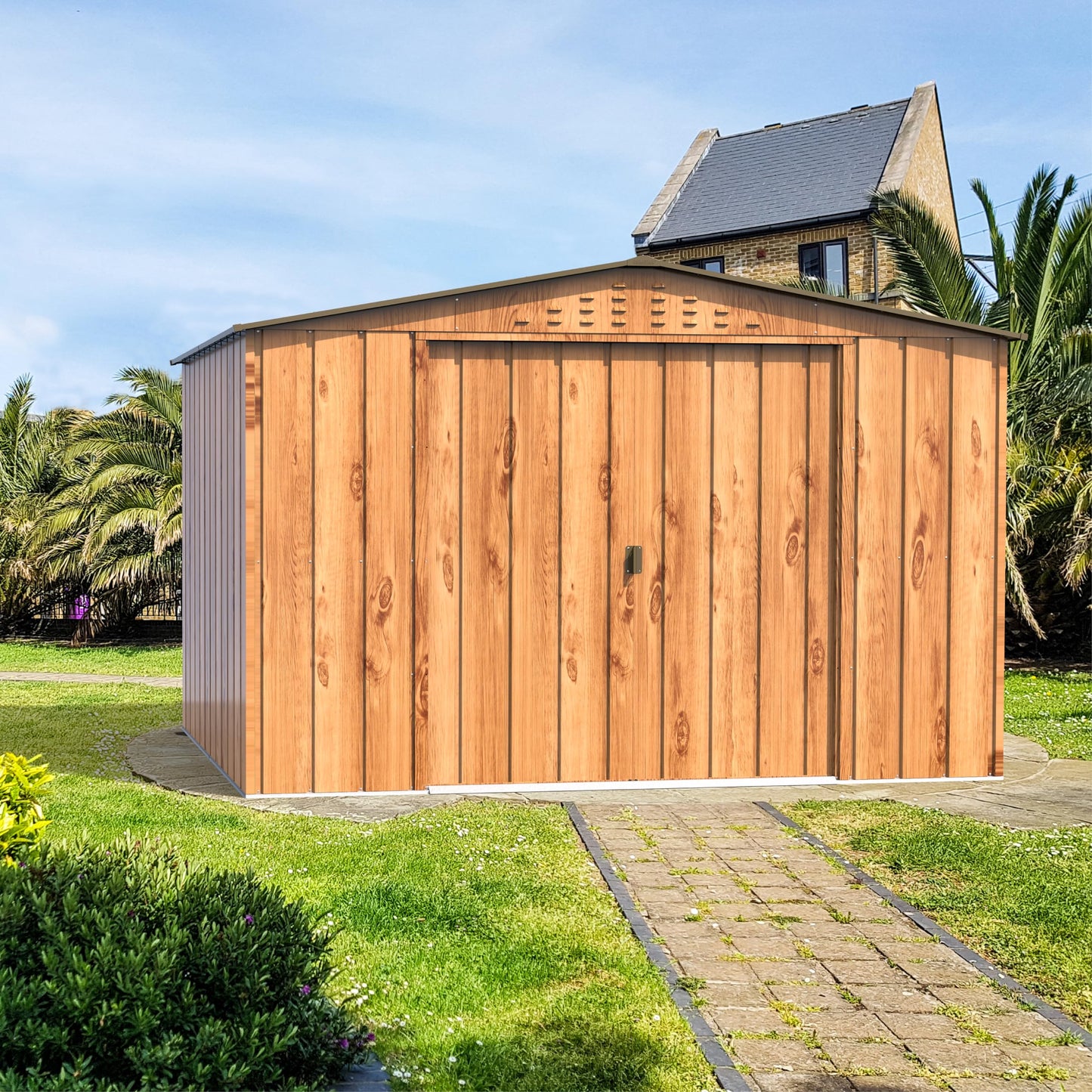 Duramax TOP 10x8 Metal Garden Storage Shed (7.83 m²), Hot-Dipped Galvanized Steel Tool Shed, All Weather Resistant with Reinforced Roof Structure, Maintenance-Free Outdoor Storage House, Woodgrain