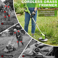 VOERJIA Cordless Strimmer Lightweight 750W with LCD Battery Display, Grass Trimmer and Brush Cutter with 2 x 2.0Ah Battery and Charger, 14-Piece 4-in-1 Garden Kit (Pro Edition)
