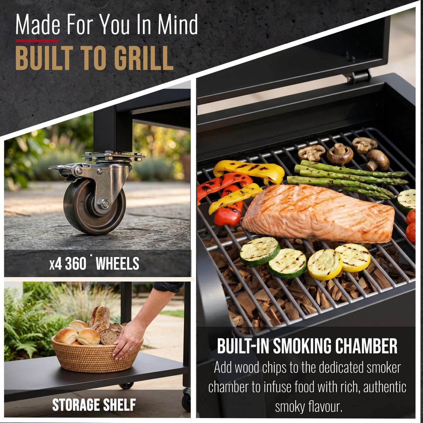 CosmoGrill Hybrid 4 Burner Barbecue DUO Dual Fuel BBQ 3+1 Gas Grill & Charcoal Smoker BBQ Grill, Built-in Thermometer, Warming Rack, Outdoor Portable Large Coal Barbecue for Home Garden Party Cooking.