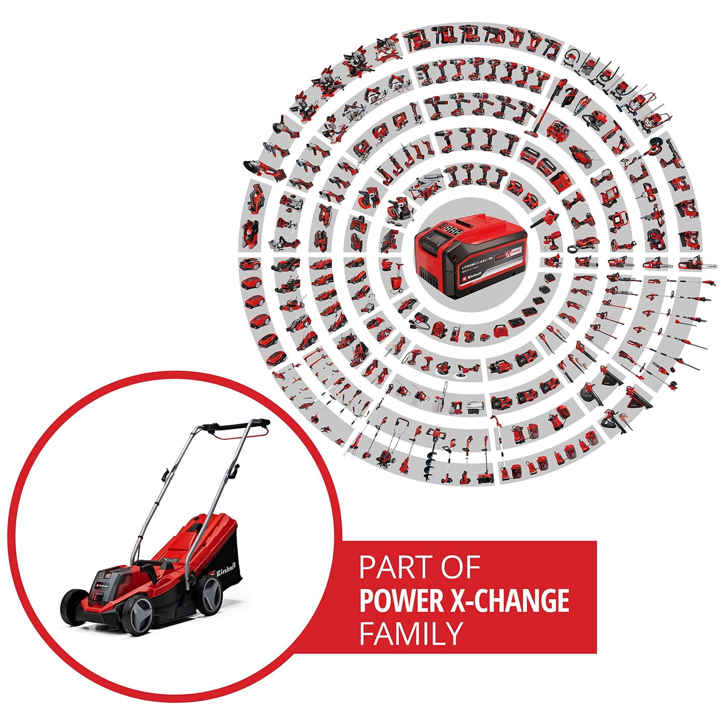 Einhell Cordless Lawnmower with Battery and Charger 18V Power X-Change, 33cm Cutting Width, Brushless Motor, 30L Grass Box, 5 Cutting Heights GE-CM 18/33 Li Battery Lawn Mower