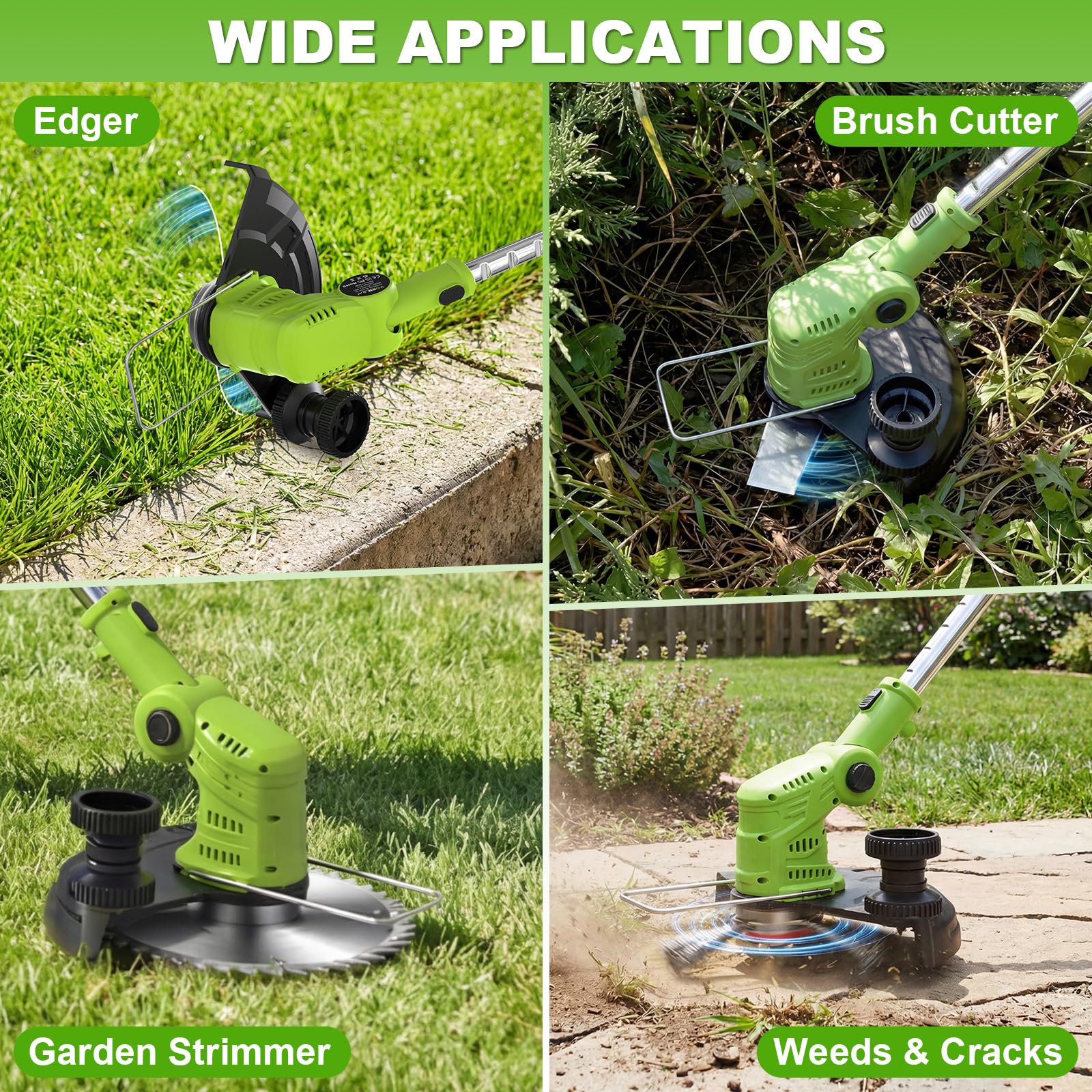VOERJIA Cordless Strimmer Lightweight 750W with LCD Battery Display, Grass Trimmer and Brush Cutter with 2 x 2.0Ah Battery and Charger, 14-Piece 4-in-1 Garden Kit (Pro Edition)