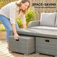 Outsunny 7 Seater Rattan Garden Furniture Set, 2 Reclining Chairs, 3 Seater Sofa, Coffee Table, Footstools, Space-Saving 6 Piece Outdoor Patio Furniture Conversation Set with Cushions, Light Grey
