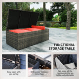 Outsunny 6 Pieces Rattan Garden Furniture Set Wicker Outdoor Sofa Sectional Patio Conversation Furniture Set w/Storage Table and Cushions, Orange