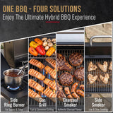 CosmoGrill Hybrid 4 Burner Barbecue DUO Dual Fuel BBQ 3+1 Gas Grill & Charcoal Smoker BBQ Grill, Built-in Thermometer, Warming Rack, Outdoor Portable Large Coal Barbecue for Home Garden Party Cooking.