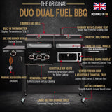 CosmoGrill Hybrid 4 Burner Barbecue DUO Dual Fuel BBQ 3+1 Gas Grill & Charcoal Smoker BBQ Grill, Built-in Thermometer, Warming Rack, Outdoor Portable Large Coal Barbecue for Home Garden Party Cooking.