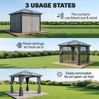 Outsunny 3 x 3(m) Hardtop Gazebo with UV Resistant Polycarbonate Roof & Aluminium Frame, Garden Pavilion with Mosquito Netting and Curtains Black