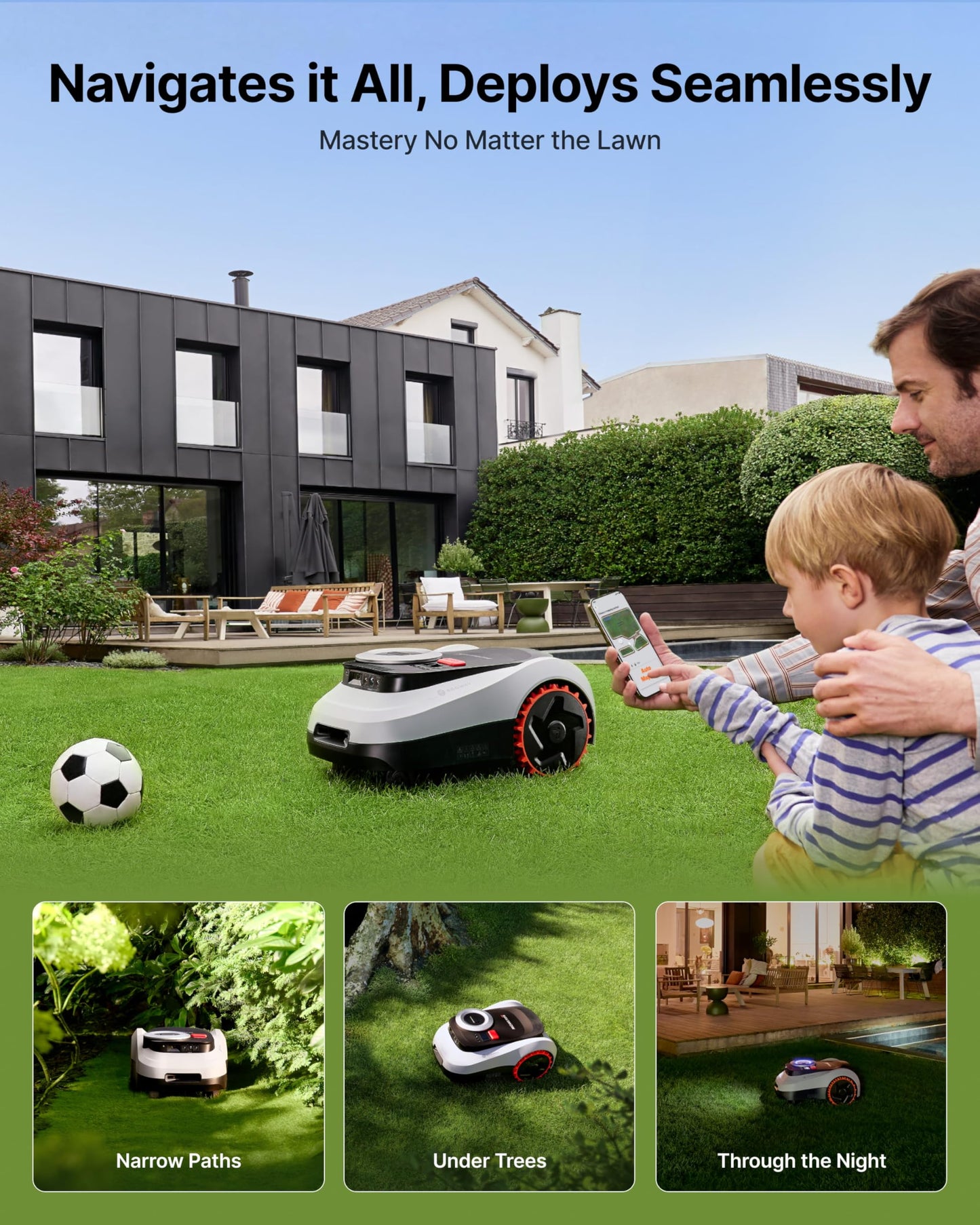 Segway Navimow i208 LiDAR Robotic Lawn Mower for 800m² with Garage M, Off-Road Wheels for 45% Slopes, Solid-state LiDAR + Vision, Auto Mapping, No Wires, No Antenna, Built-In 4G (Ship Separately)