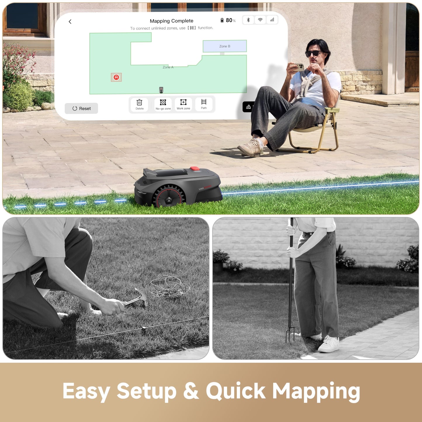 MOVA ViAX 300 Robot Lawnmower without Boundary, Recommended 300 ㎡, AI-Assisted Auto Mapping, U-Shape Path Planning, Dual-Vision Obstacle Avoidance, Edge Cutting, Complex Terrain, App Control