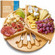 BlauKe® Bamboo Cheese Board and Knife Set – 37cm Round Charcuterie Board, Serving Platter, Slide-Out Drawer, Cheese Knives – Wooden Cheese Board Gift Set