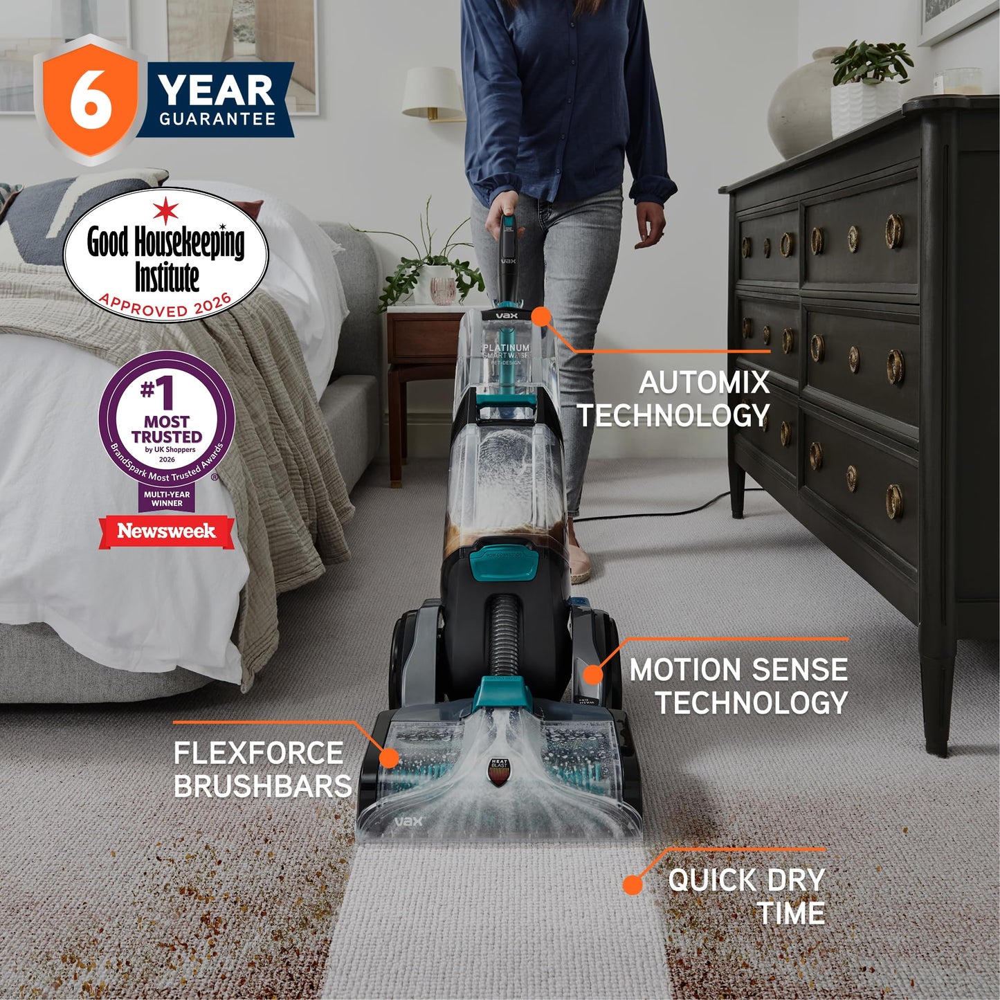 Vax Platinum SmartWash Pet-Design Carpet Cleaner Machine, Rug, Upholstery, Car, Stair Upright Shampooer Washer, Handheld Spot Cleaning, SpinScrub and Wash Tools, Solution, 1200W, 8.9kg, CDCW-SWXP,Grey