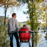 Kamado Joe KJ23RH Classic I Smoker BBQ, Outdoor Charcoal Barbecue Grill In Red With Cast Iron Cart, Heat Deflectors And Ash Tool, 18 Inch