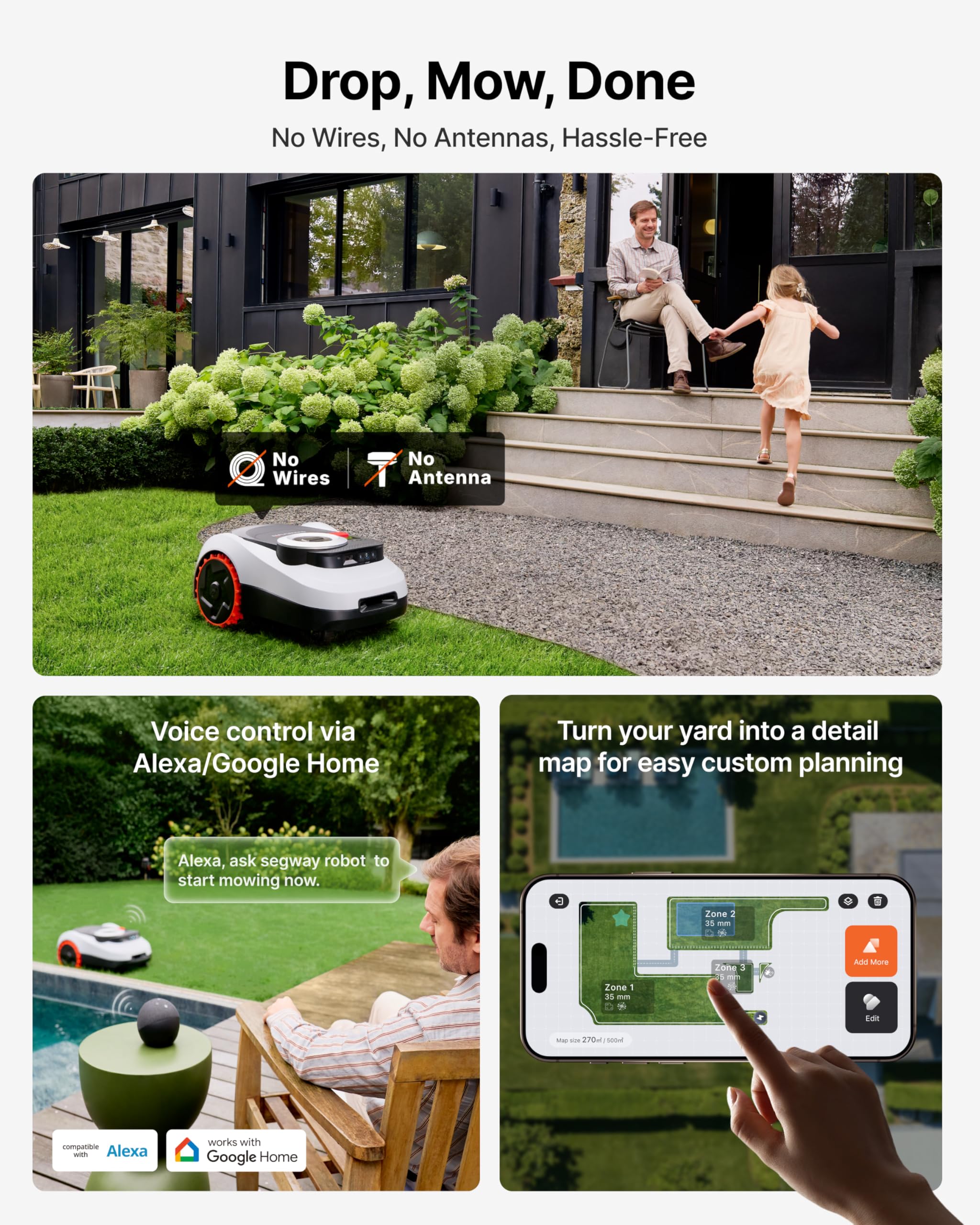 Segway Navimow i208 LiDAR Robotic Lawn Mower for 800m² with Garage M, Off-Road Wheels for 45% Slopes, Solid-state LiDAR + Vision, Auto Mapping, No Wires, No Antenna, Built-In 4G (Ship Separately)
