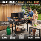 CosmoGrill Hybrid 4 Burner Barbecue DUO Dual Fuel BBQ 3+1 Gas Grill & Charcoal Smoker BBQ Grill, Built-in Thermometer, Warming Rack, Outdoor Portable Large Coal Barbecue for Home Garden Party Cooking.