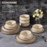 HaWare 18 Piece Dinner Set, Stoneware Dinnerware Service for 6, Reactive Glaze Dining Ware Include Plates and Bowls, Chip and Scratch Resistant, Microwave & Dishwasher Safe, Cream Khaki