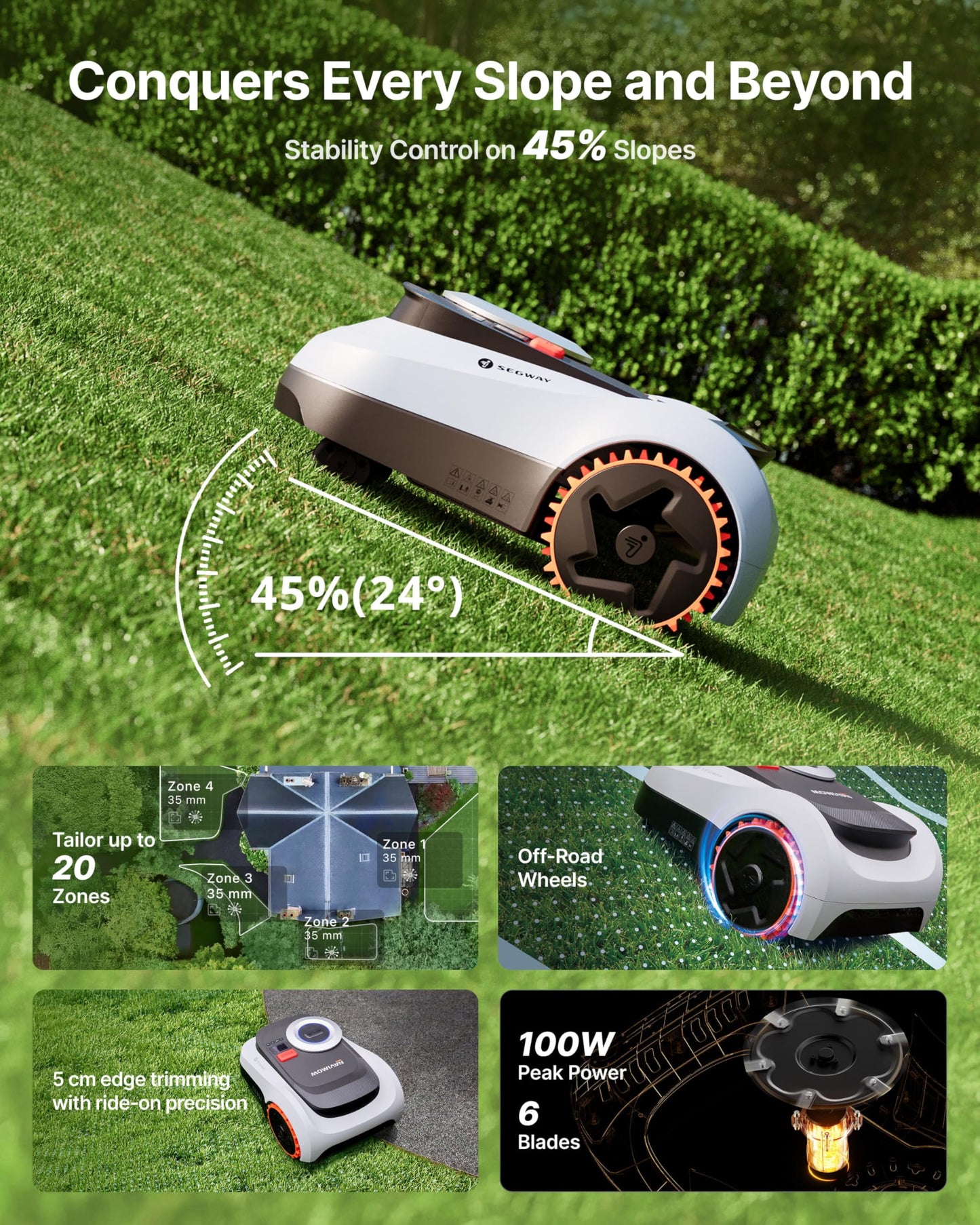 Segway Navimow i208 LiDAR Robotic Lawn Mower for 800m² with Garage M, Off-Road Wheels for 45% Slopes, Solid-state LiDAR + Vision, Auto Mapping, No Wires, No Antenna, Built-In 4G (Ship Separately)